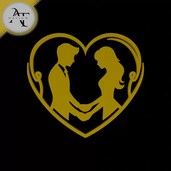 Couple in heart - Silhouette - 2D Wall Art Decor - Model preview 1