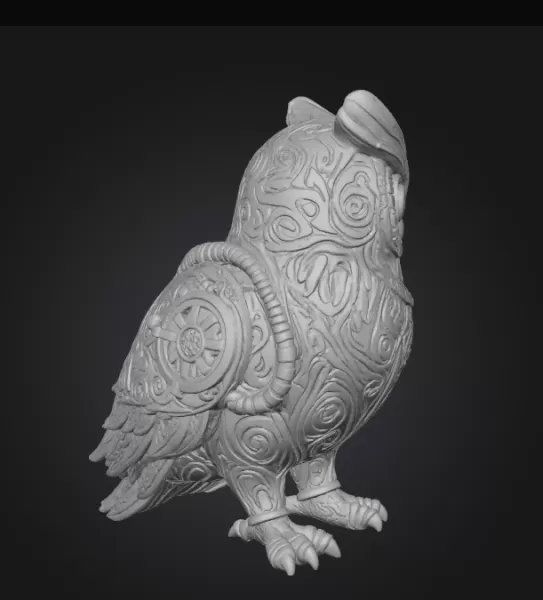Steampunk Owl – Ornamental Mechanical Owl Sculpture (STL) - Model preview 5
