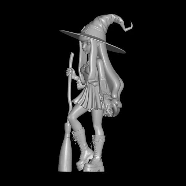 Cute black witch girl STL File, 3D Printing Model - Model preview 2
