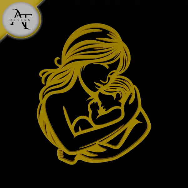 Mom and child - Line Art - 2D Wall Art Decor - Model preview 1