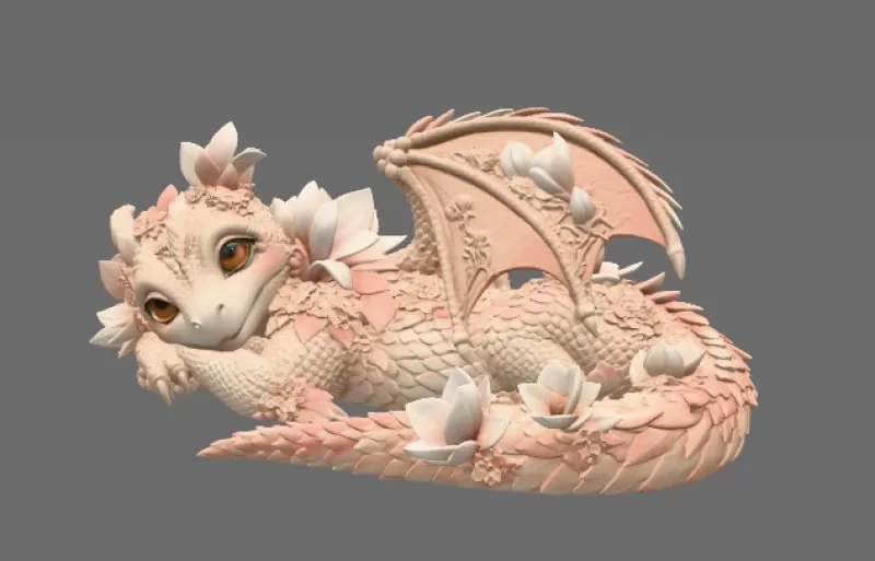 Peach Baby Blossom Dragon STL File for 3D Print - Model preview 7