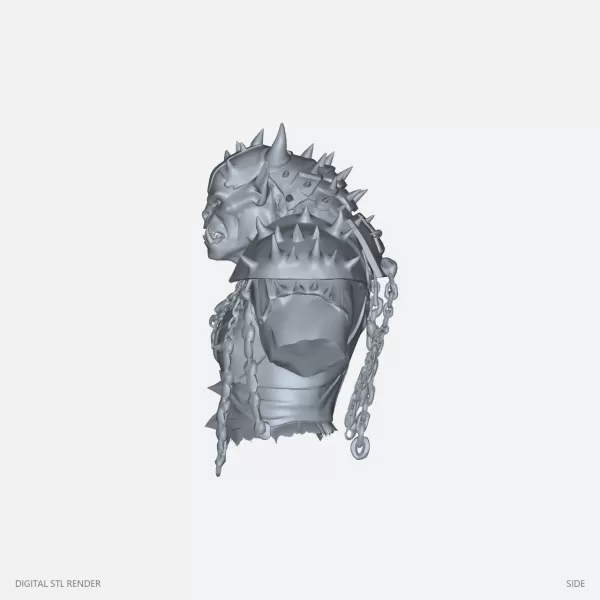 Horned Armored Demon Bust with Chains - STL - Model preview 3