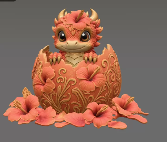 Hibiscus Hatchling Dragon STL File for 3D Print - Model preview 6
