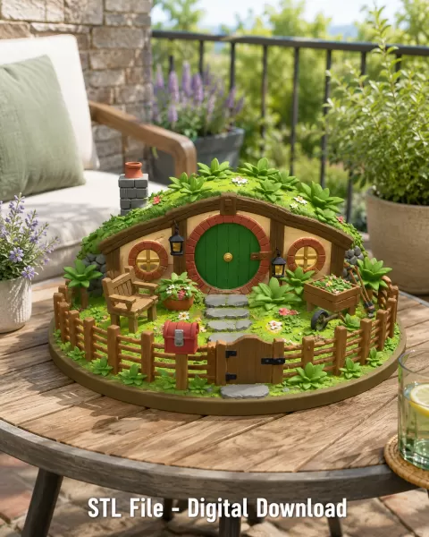 Cozy Hobbit Garden Cottage STL File for 3D Print - Model preview 3