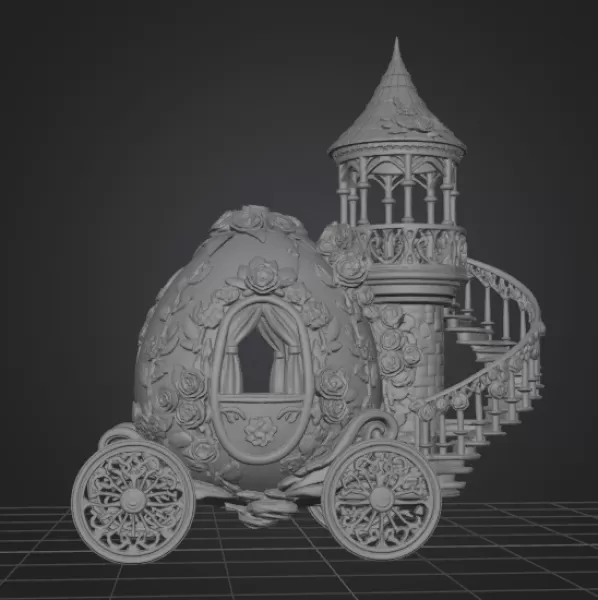 Floral Fantasy Egg Tower Carriage – STL File 3D Printable - Model preview 11