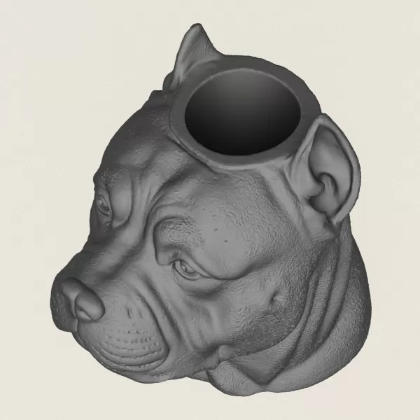 Pit Bull Dog Face Vase Print Ready 3D Model - Model preview 2
