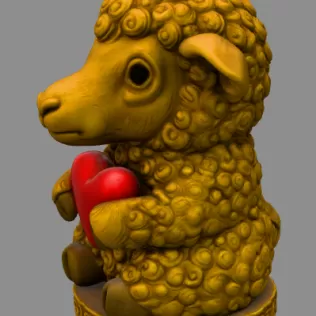 Adorable Lamb with Heart – Cute 3D Printable Figurine STL - Model thumbnail 4