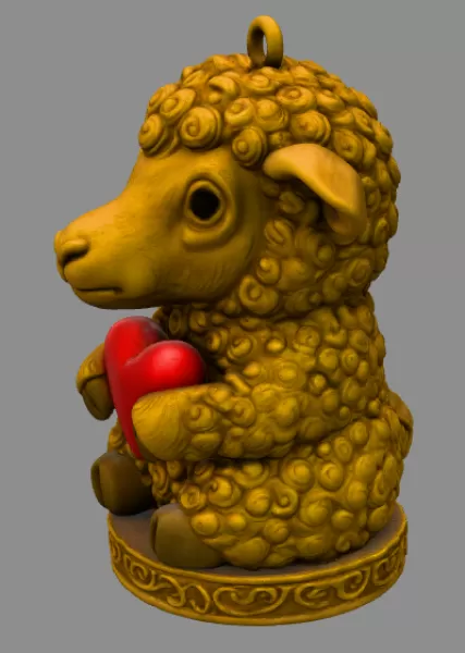 Adorable Lamb with Heart – Cute 3D Printable Figurine STL - Model preview 4