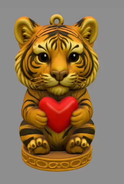 Cute Tiger with Heart – 3D Printable STL File - Model preview 3