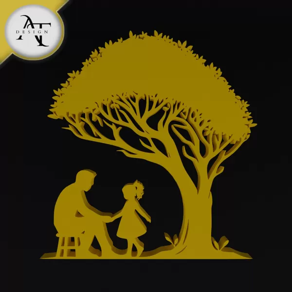 Dad and daughter - Silhouette - 2D Wall Art Decor - Model preview 1