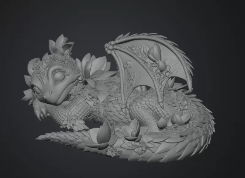 Peach Baby Blossom Dragon STL File for 3D Print - Model preview 12