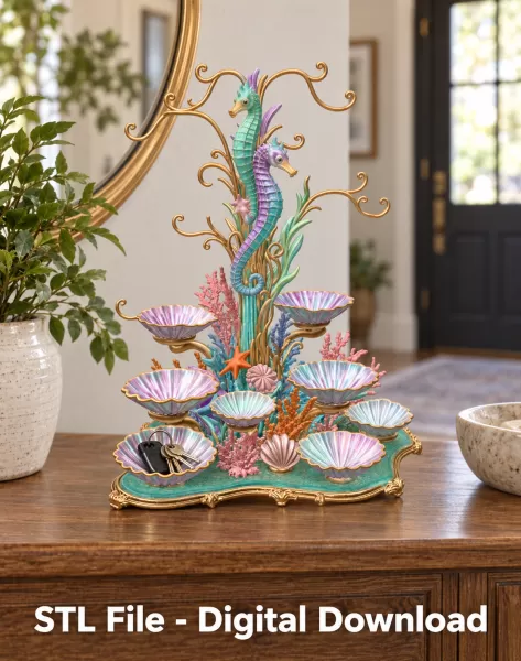 Seahorse Coral Shell Bowl Organizer STL File for 3D Print - Model preview 4