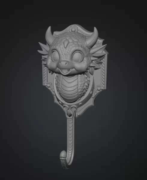 Cute Dragon Wall Hook STL File for 3D Print - Model preview 7