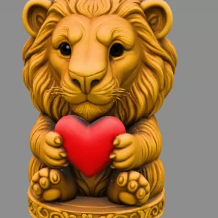 Cute Lion with Heart – 3D Printable STL File - Model thumbnail 3