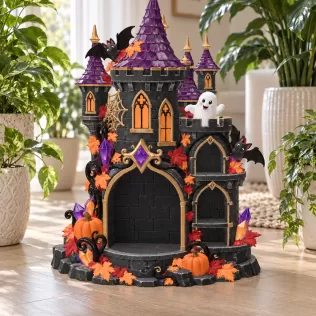 Haunted Halloween Castle LED Candle Holder STL File for 3D Print - Model thumbnail 4
