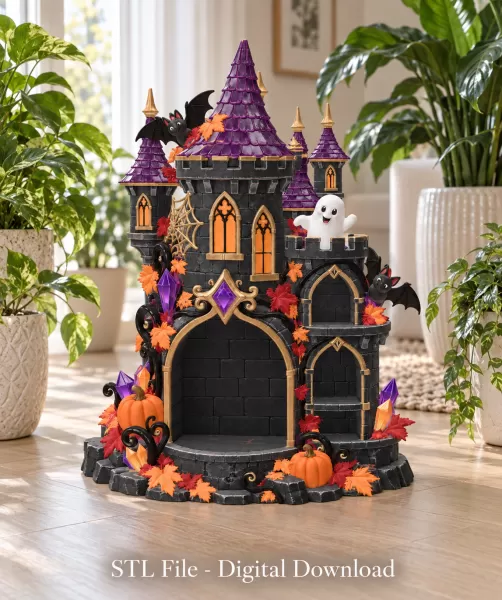 Haunted Halloween Castle LED Candle Holder STL File for 3D Print - Model preview 4