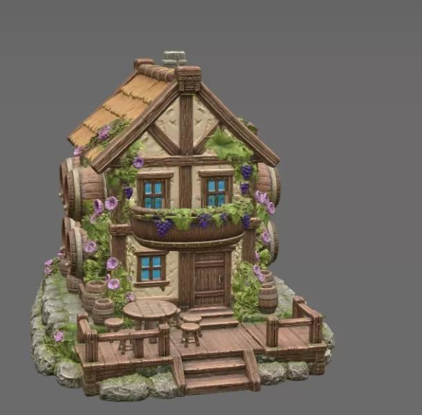 Fantasy Wine Cottage – Medieval Vineyard House STL for 3D Printi - Model preview 7