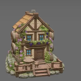 Fantasy Wine Cottage – Medieval Vineyard House STL for 3D Printi - Model thumbnail 7
