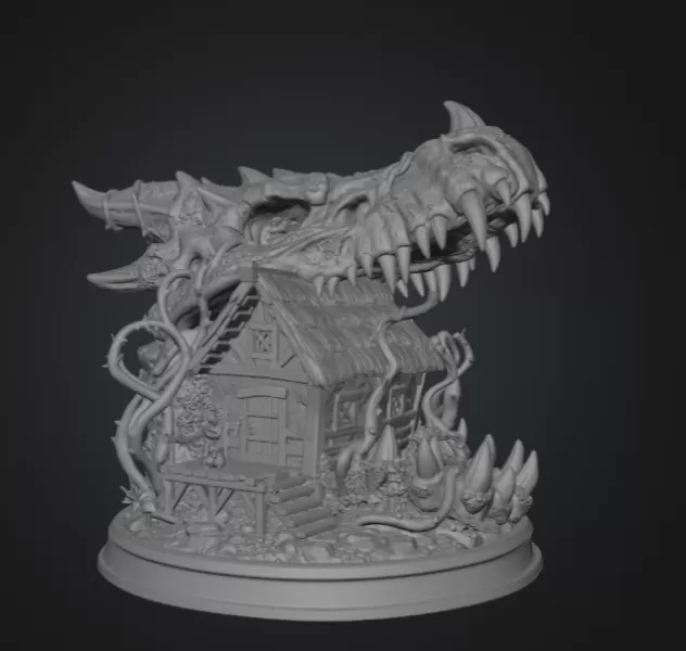 Dragon Skull Cottage STL File for 3D Print - Model preview 12