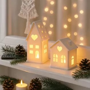 Christmas House Candle Holder Set | 2 pcs Cozy Village Decor - Model thumbnail 5