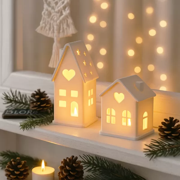 Christmas House Candle Holder Set | 2 pcs Cozy Village Decor - Model preview 5