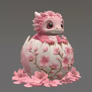 Cherry Blossom Baby Dragon in Egg STL File for 3D Print - Model thumbnail 12