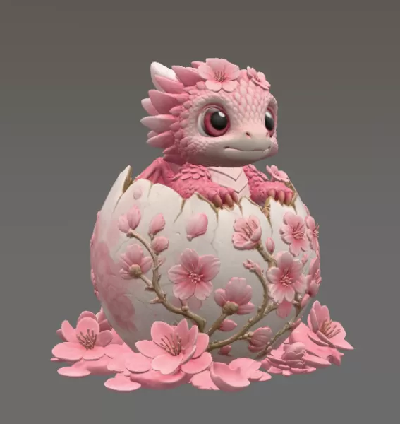 Cherry Blossom Baby Dragon in Egg STL File for 3D Print - Model preview 12