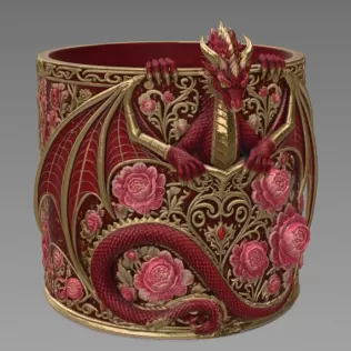 Red Floral Dragon Flower Pot STL File for 3D Print - Model thumbnail 11