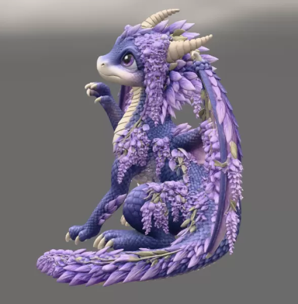 Wisteria Blossom Dragon STL File for 3D Print - Model preview 10