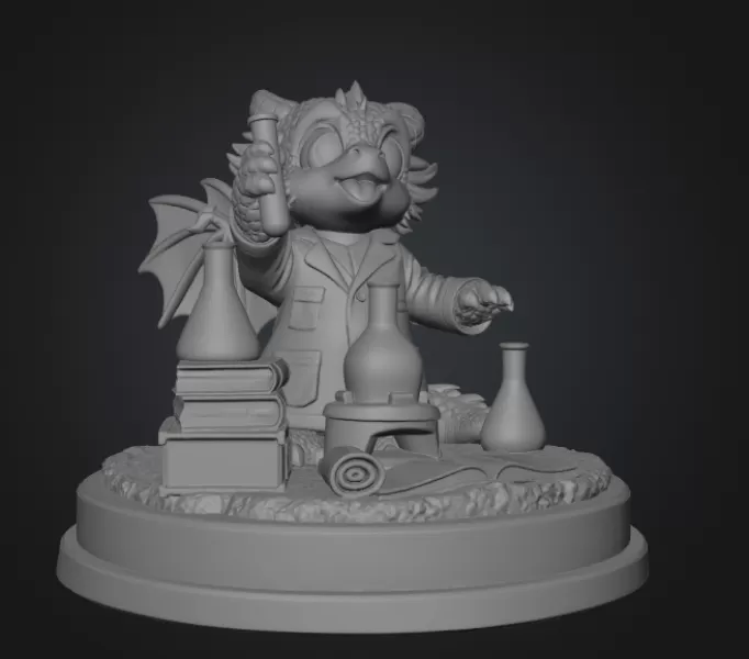 Cute Scientist Dragon Figurine STL File for 3D Print - Model preview 11