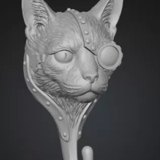Steampunk Cat Head Wall Hook (for 3D print) - Model thumbnail 2