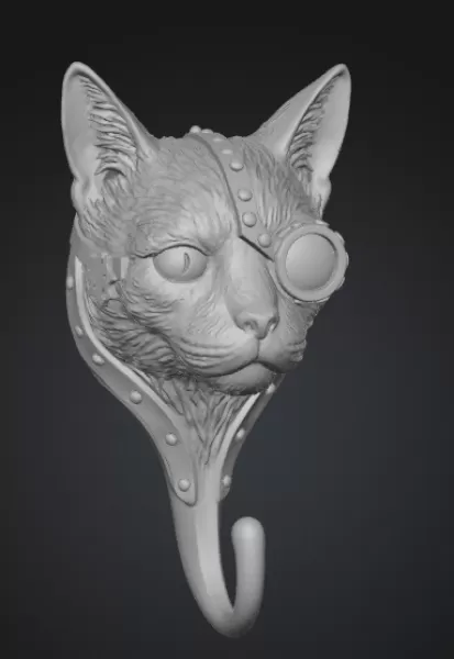 Steampunk Cat Head Wall Hook (for 3D print) - Model preview 2