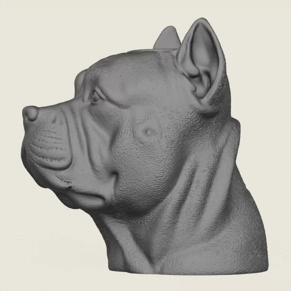 Pit Bull Dog Face Vase Print Ready 3D Model - Model preview 4