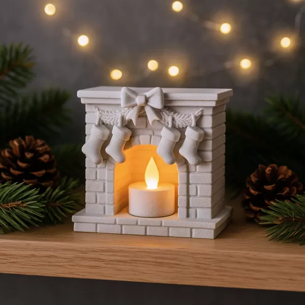 Fireplace Candle Holder | Christmas Stocking Decor | Holiday - Model preview 4