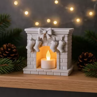 Fireplace Candle Holder | Christmas Stocking Decor | Holiday - Model thumbnail 4