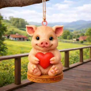 Cute Cute Pig Ornament - Pendant with heart