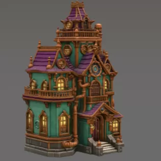 Whimsical Steampunk Manor STL File for 3D Print - Model thumbnail 6