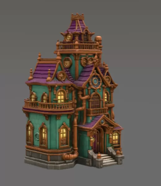 Whimsical Steampunk Manor STL File for 3D Print - Model preview 6
