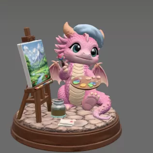 Cute Artist Dragon STL File for 3D Print - Model thumbnail 7