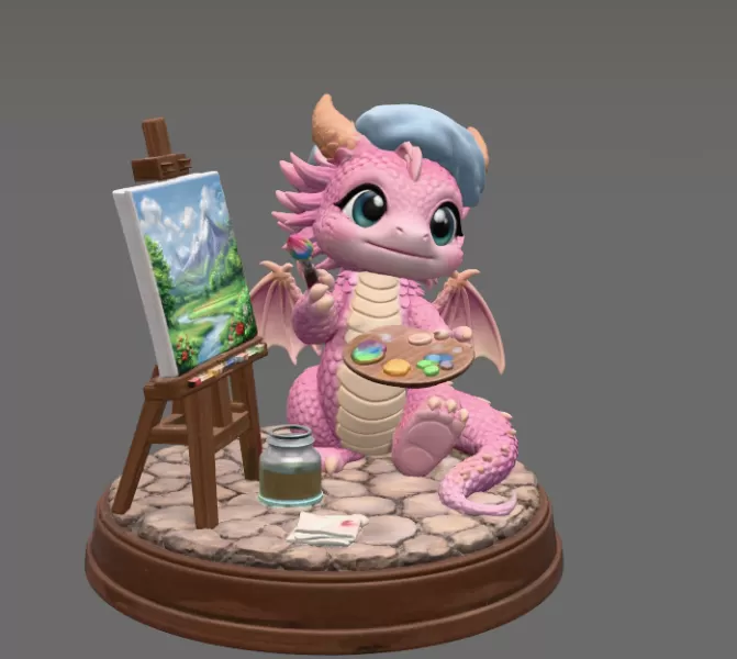 Cute Artist Dragon STL File for 3D Print - Model preview 7