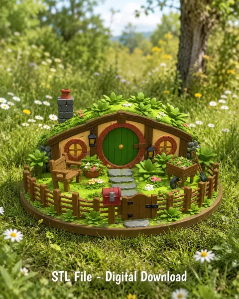 Cozy Hobbit Garden Cottage STL File for 3D Print - Model preview 1