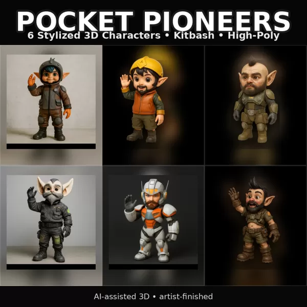 Pocket Pioneers – Stylized 3D Character Collection (6-Pack) - Model preview 1