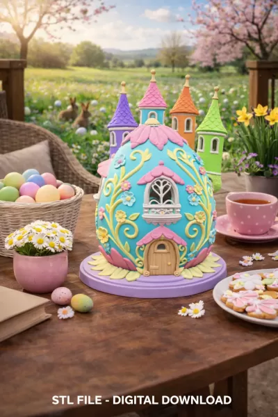 Fantasy Egg Castle House - STL File 3D Printable - Model preview 2
