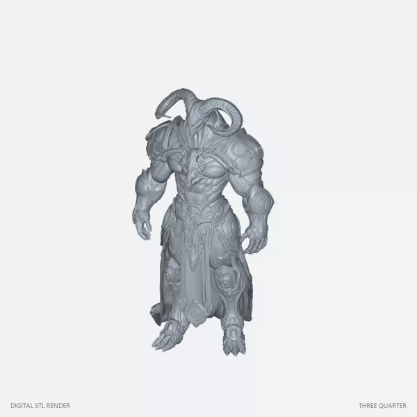 Ram-Horned Armored Knight Statue - STL - Model preview 2