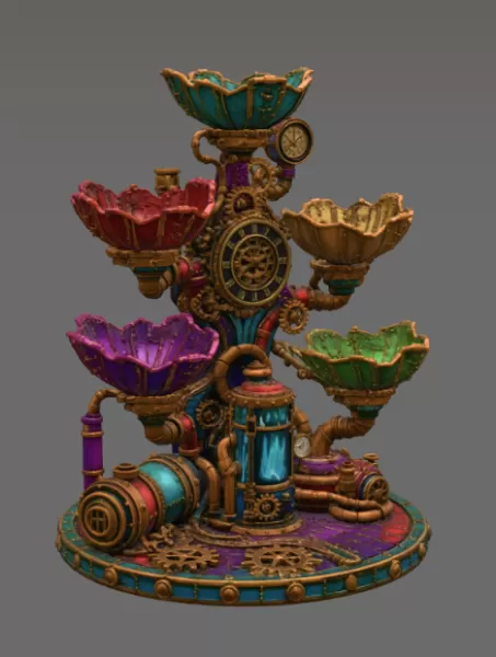 Steampunk Lotus Jewelry Organizer STL File for 3D Print - Model preview 13