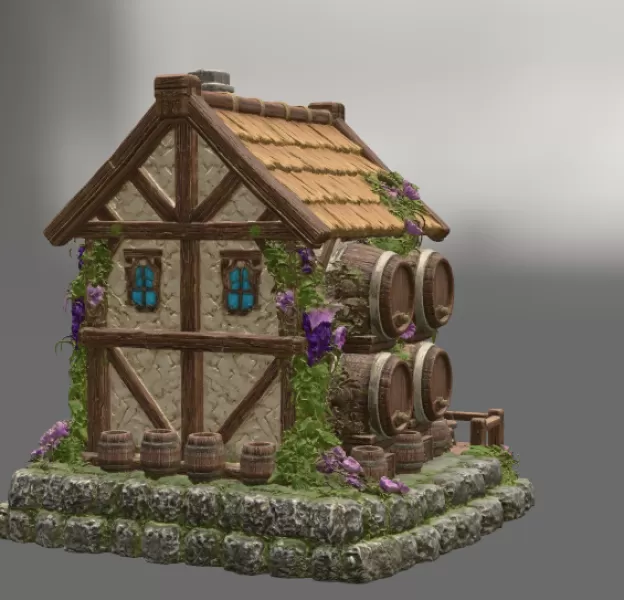 Fantasy Wine Cottage – Medieval Vineyard House STL for 3D Printi - Model preview 5