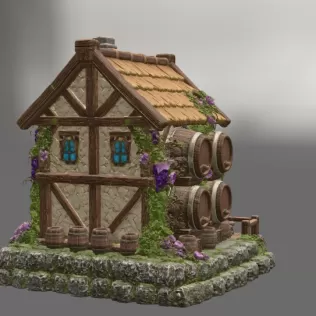 Fantasy Wine Cottage – Medieval Vineyard House STL for 3D Printi - Model thumbnail 5