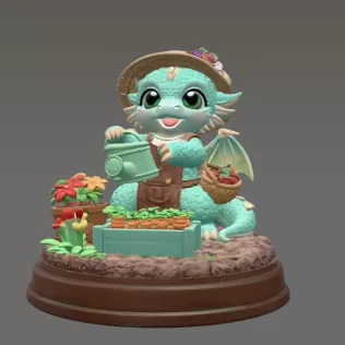 Cute Farmer Dragon Figurine STL File for 3D Printing - Model thumbnail 7