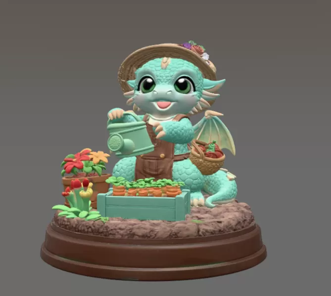 Cute Farmer Dragon Figurine STL File for 3D Printing - Model preview 7