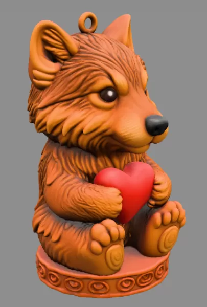 Adorable wolf / husky / dog figurine holding a heart pendant - Model preview 4